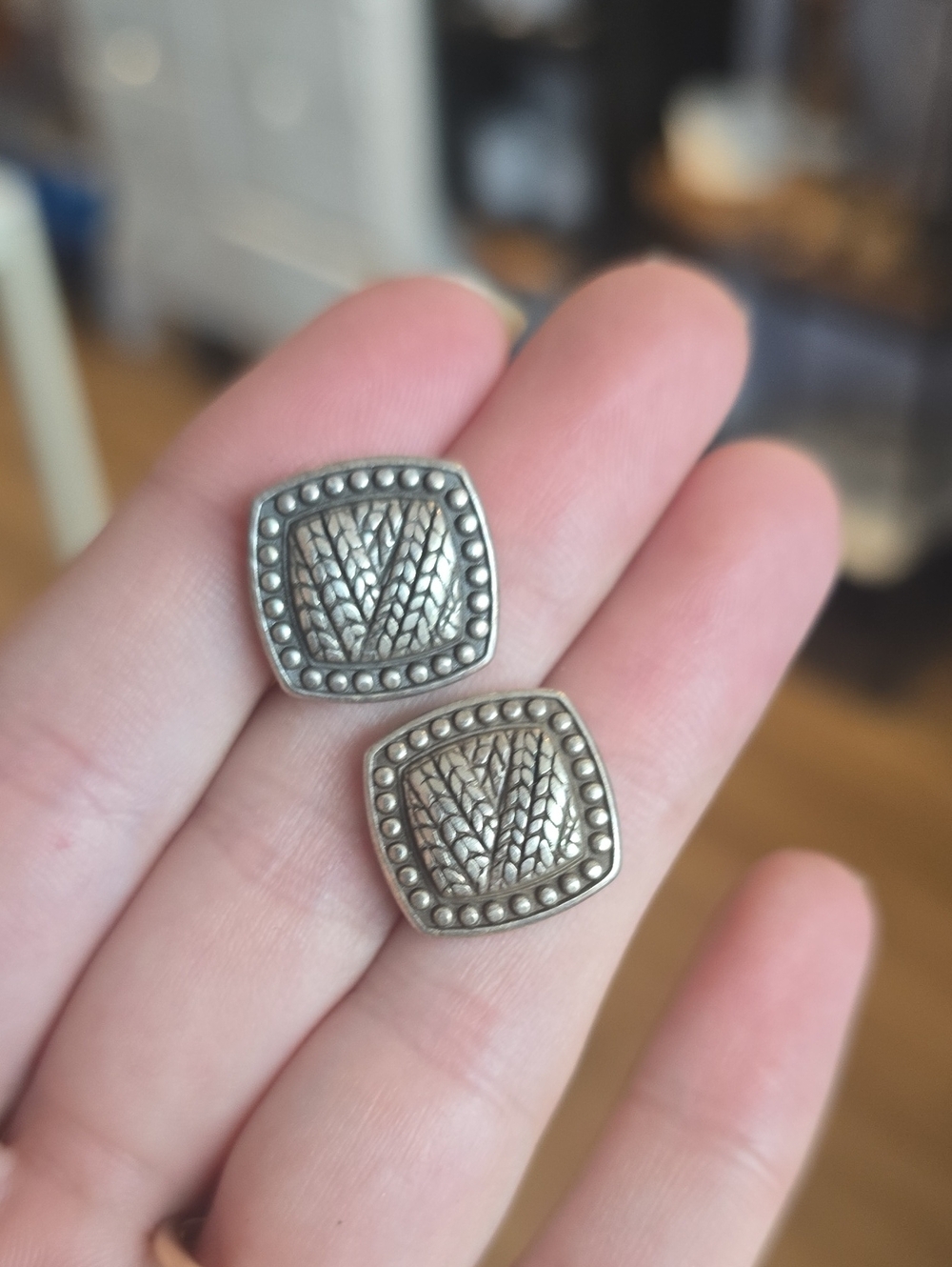 VTG Brighton Silver-Tone Embossed Square Stud Earrings